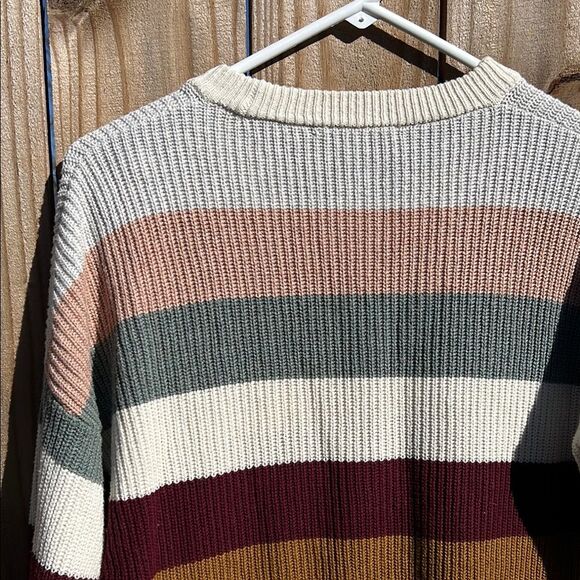 Madewell Women’s Long Sleeve Stripped Cream Grey Pink Sweater Pocket XS Fall - Picture 10 of 13